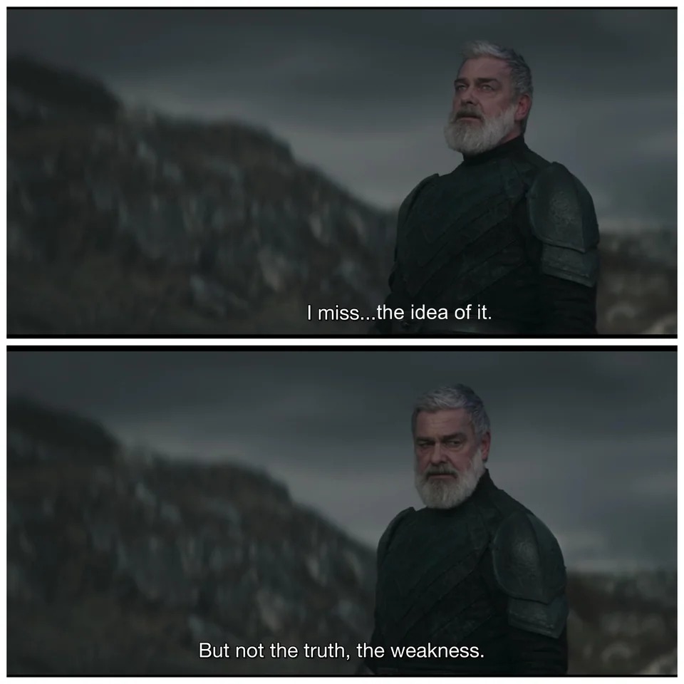 This meme is a screenshot from the TV show "House of the Dragon" where a character, Lord Commander of the Kingsguard, says "I know nothing" in a dramatic and ironic tone, implying that he's actually saying the opposite of what he means. The meme is captioned "I know nothing" but the actual quote is "I know nothing. I do not know the way to the wind. I do not know the way to the wind. I do not know the way to the wind. I do not know the way to the wind. I know nothing. I know nothing."
